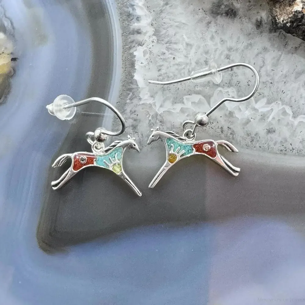 Carolyn Pollack Sterling Multistone Chip Inlay Horse Dangle Earrings For Women - Picture 2 of 10